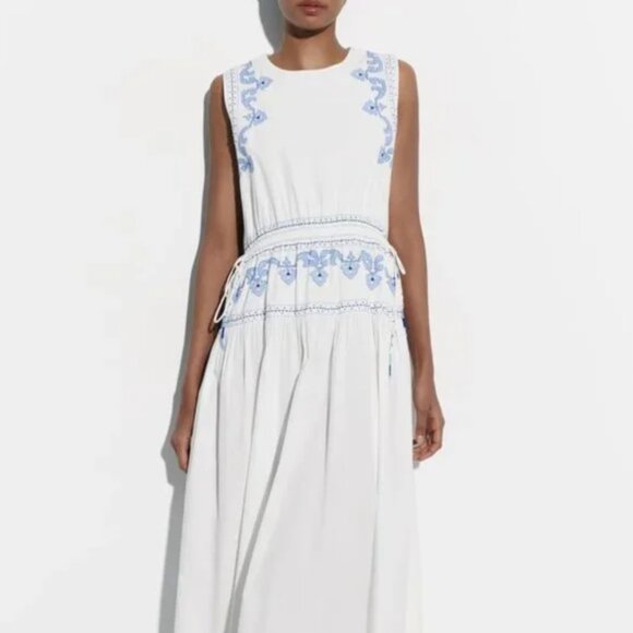Zara Dresses & Skirts - ZARA White Dress with Blue Embroidery- SM
